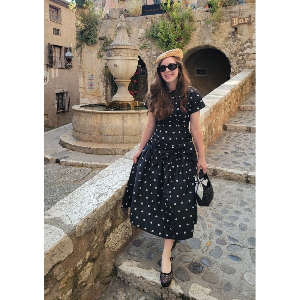 Batsheva Black and White Polka Dot Midi Dress